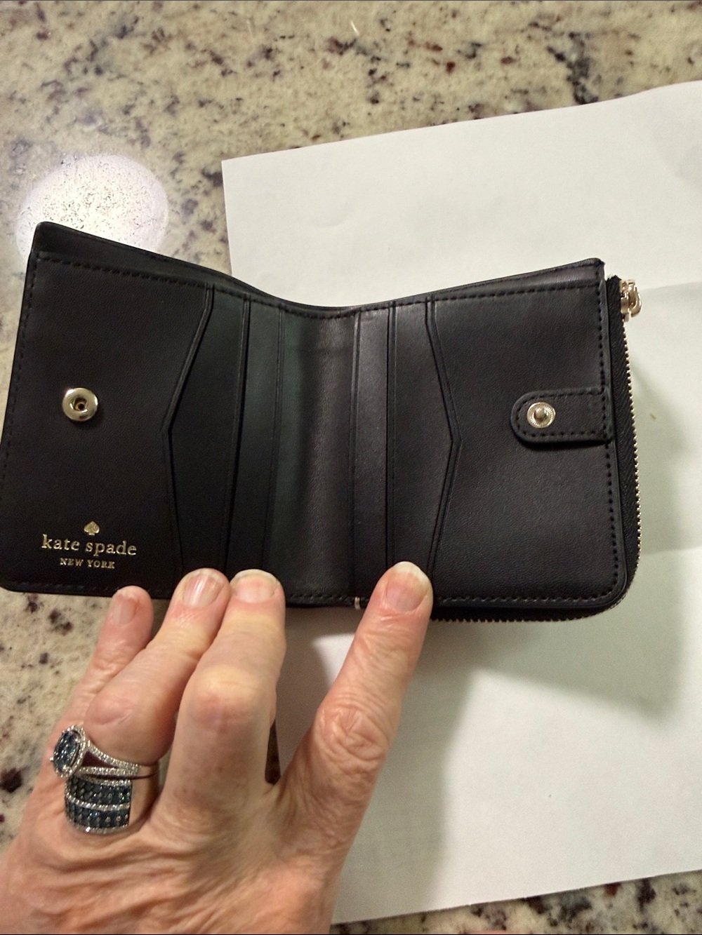 kate spade Two-Tone Compact Zip Wallet in Black & Beige - Picture 4 of 5